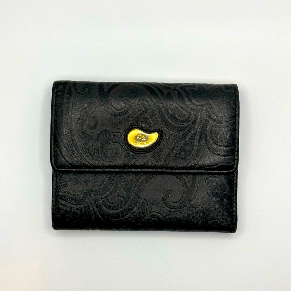 ETRO MILANO  Wallet  Bifold  Black Paisley Coated Canvas Leather  Italy